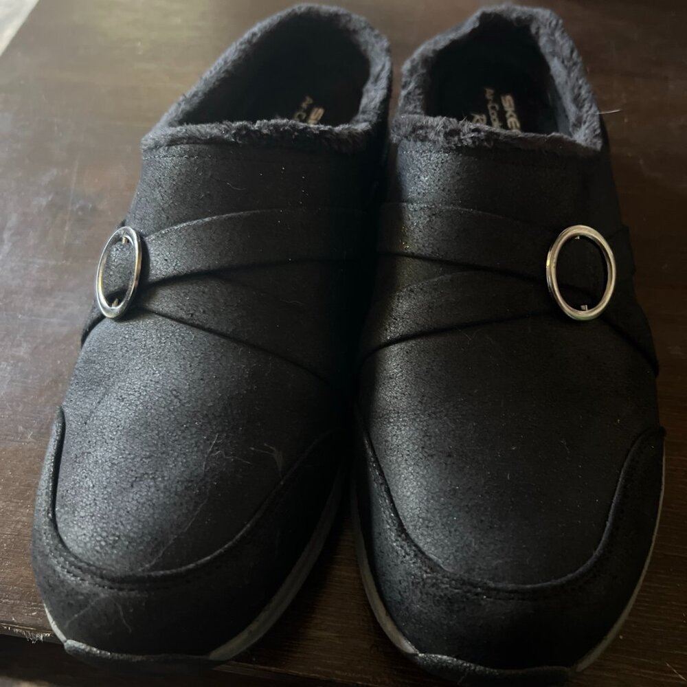 Sketchers Air-cooled Memory Foam Relaxed Fit Black Chenille Lined Clogs Size 9